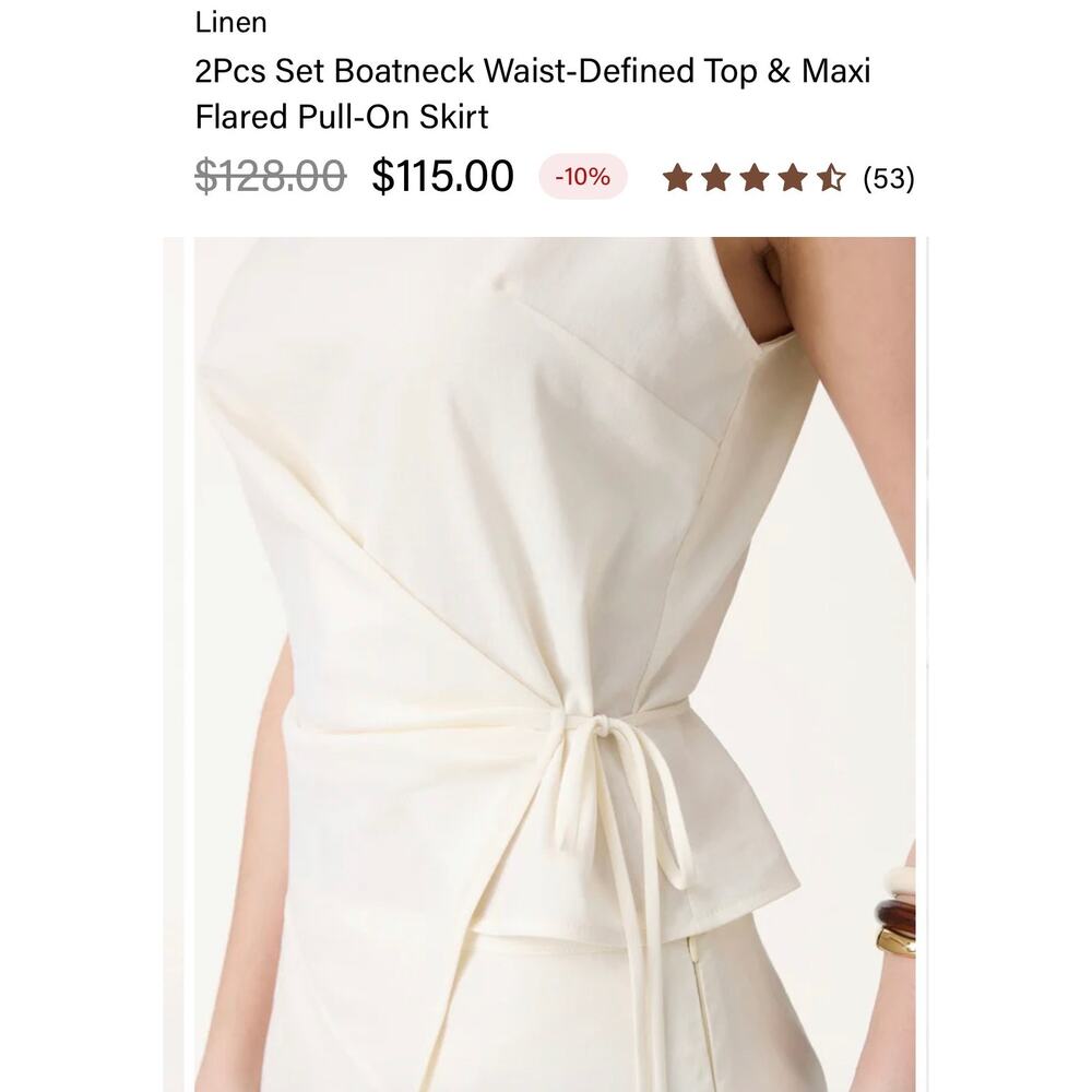 OGL Linen 2Pcs Boatneck Waist-Defined Top & Maxi Flared Skirt Small - Picture 2 of 13